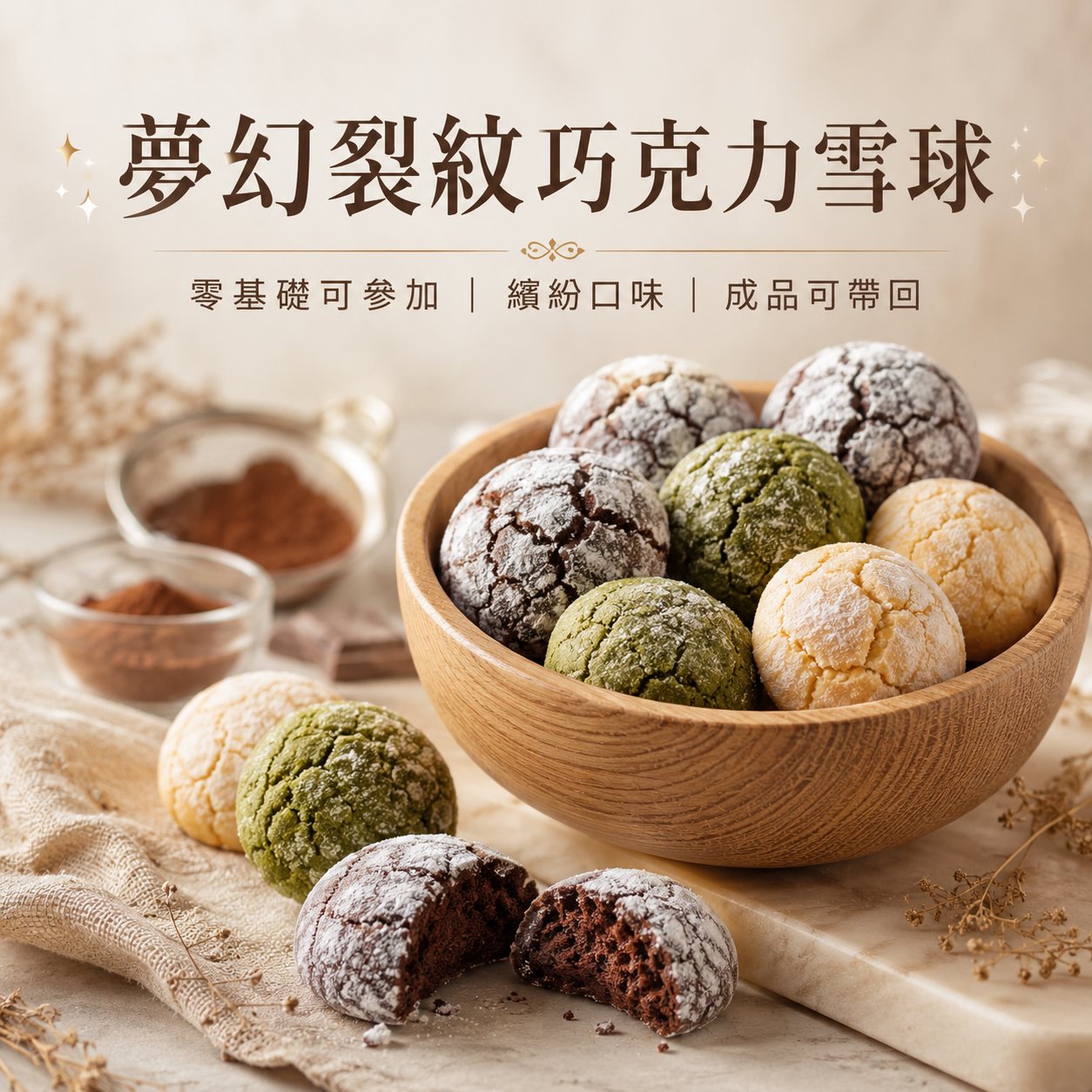 夢幻裂紋巧克力雪球｜零基礎餅乾實作課