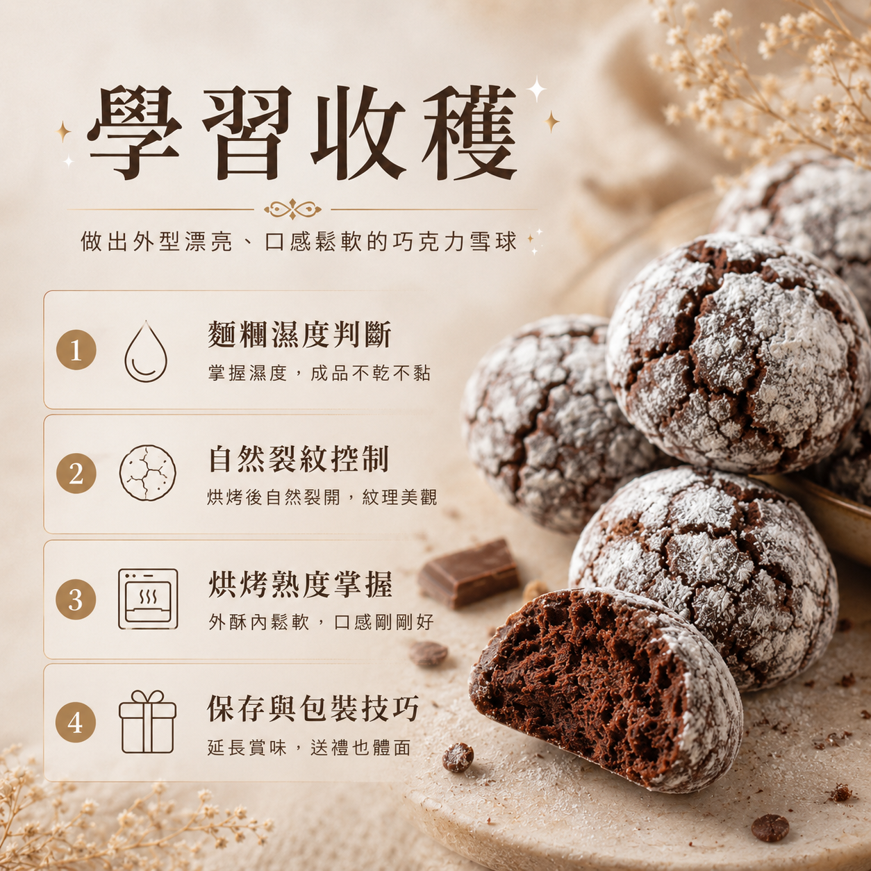 夢幻裂紋巧克力雪球｜零基礎餅乾實作課