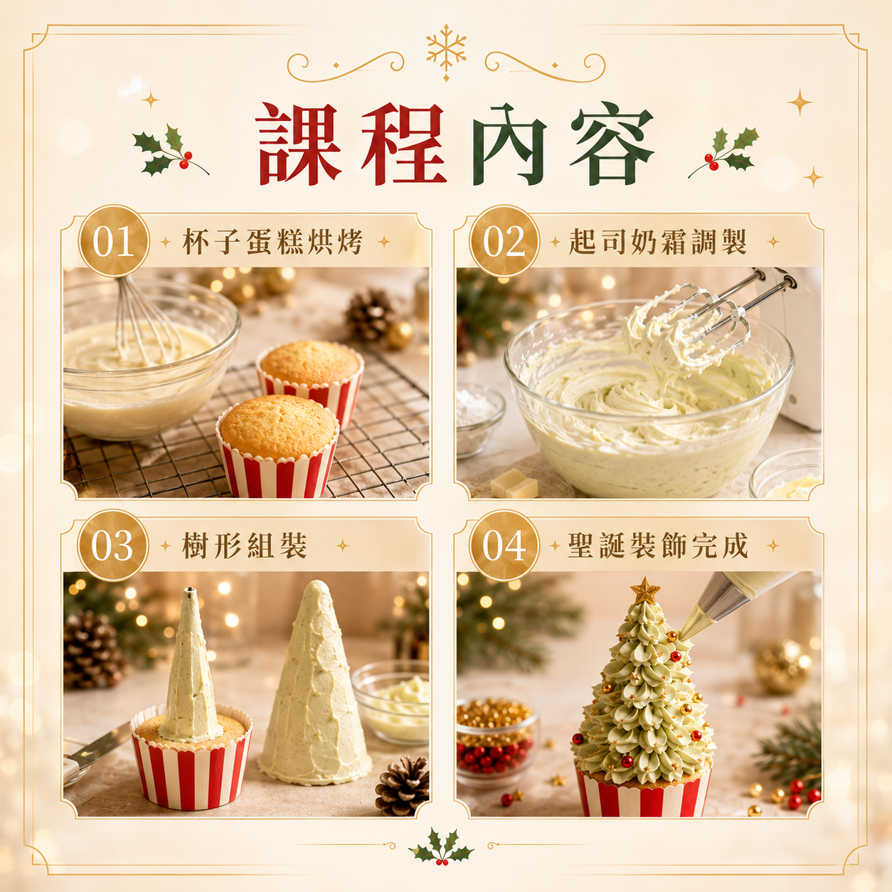 立體聖誕樹杯子蛋糕｜起司奶霜擠花與結構實作課