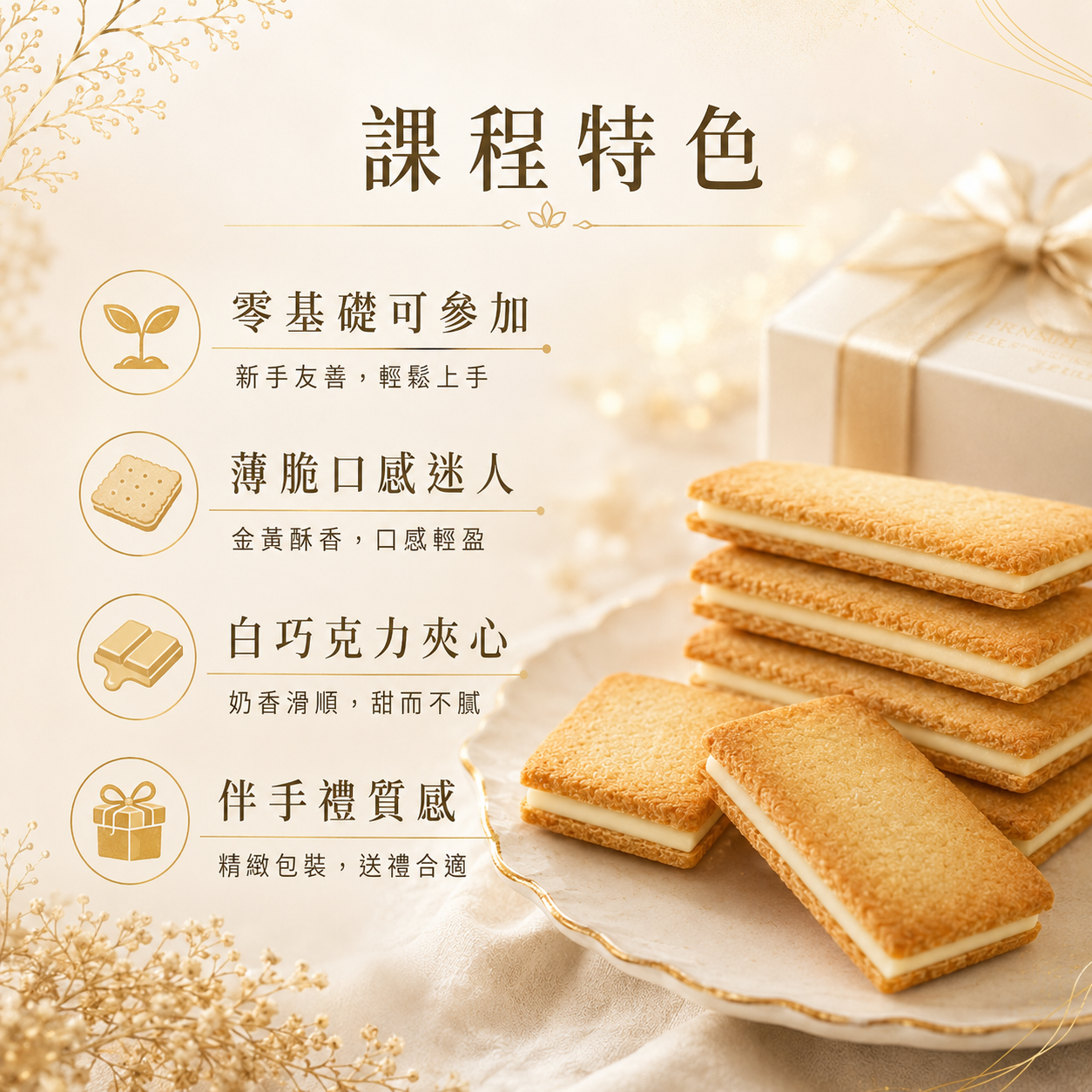 北海道風白巧克力夾心薄脆｜貓舌餅乾實作課