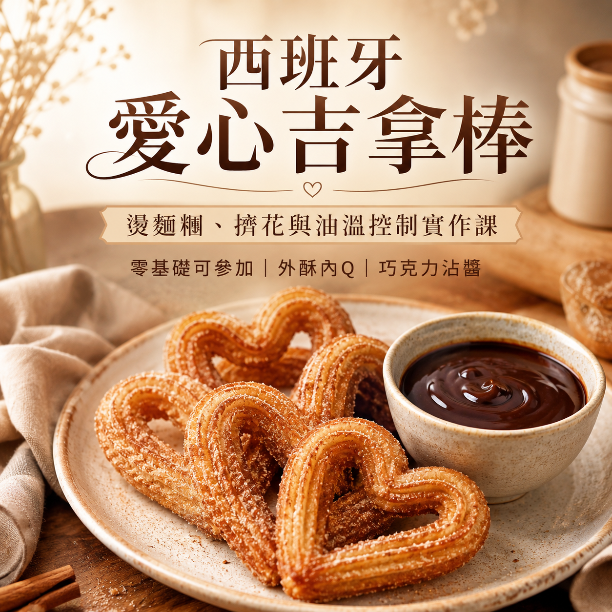 西班牙愛心吉拿棒｜燙麵糰、擠花與油溫控制實作課