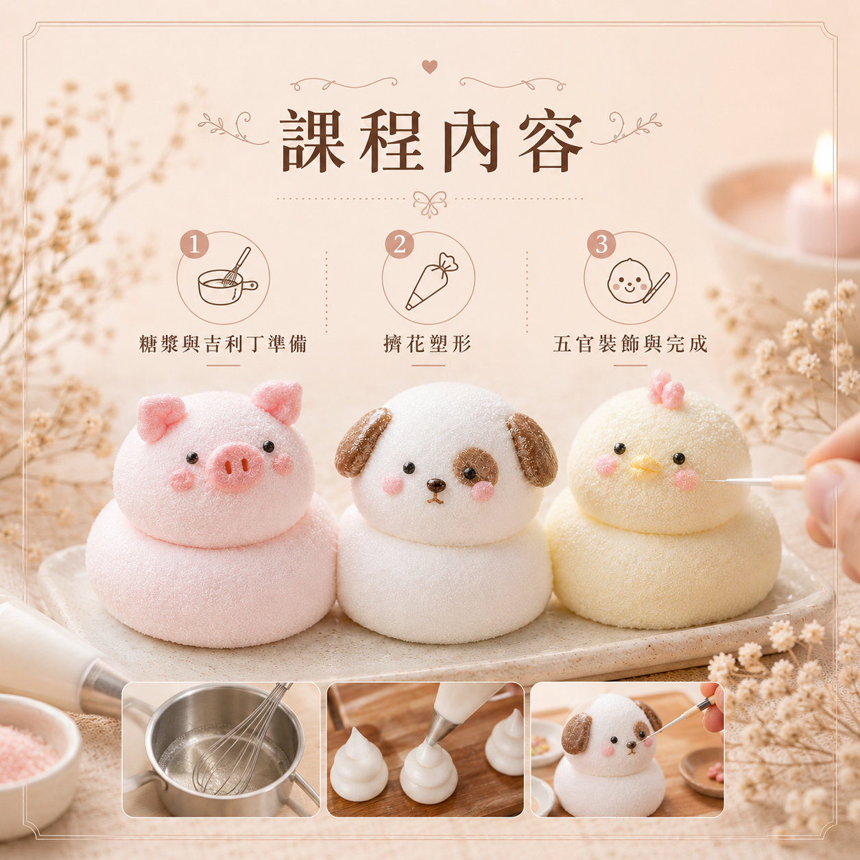 雲朵系動物造型棉花糖｜糖漿溫控與立體塑形實作課