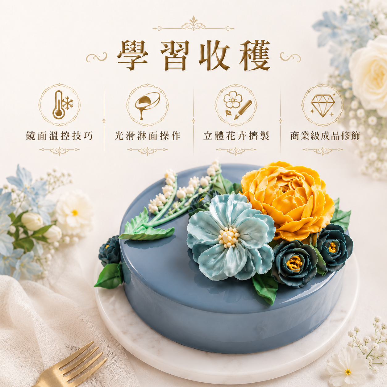 鏡光花園巧克力蛋糕|鏡面淋面與立體花卉全日專修課