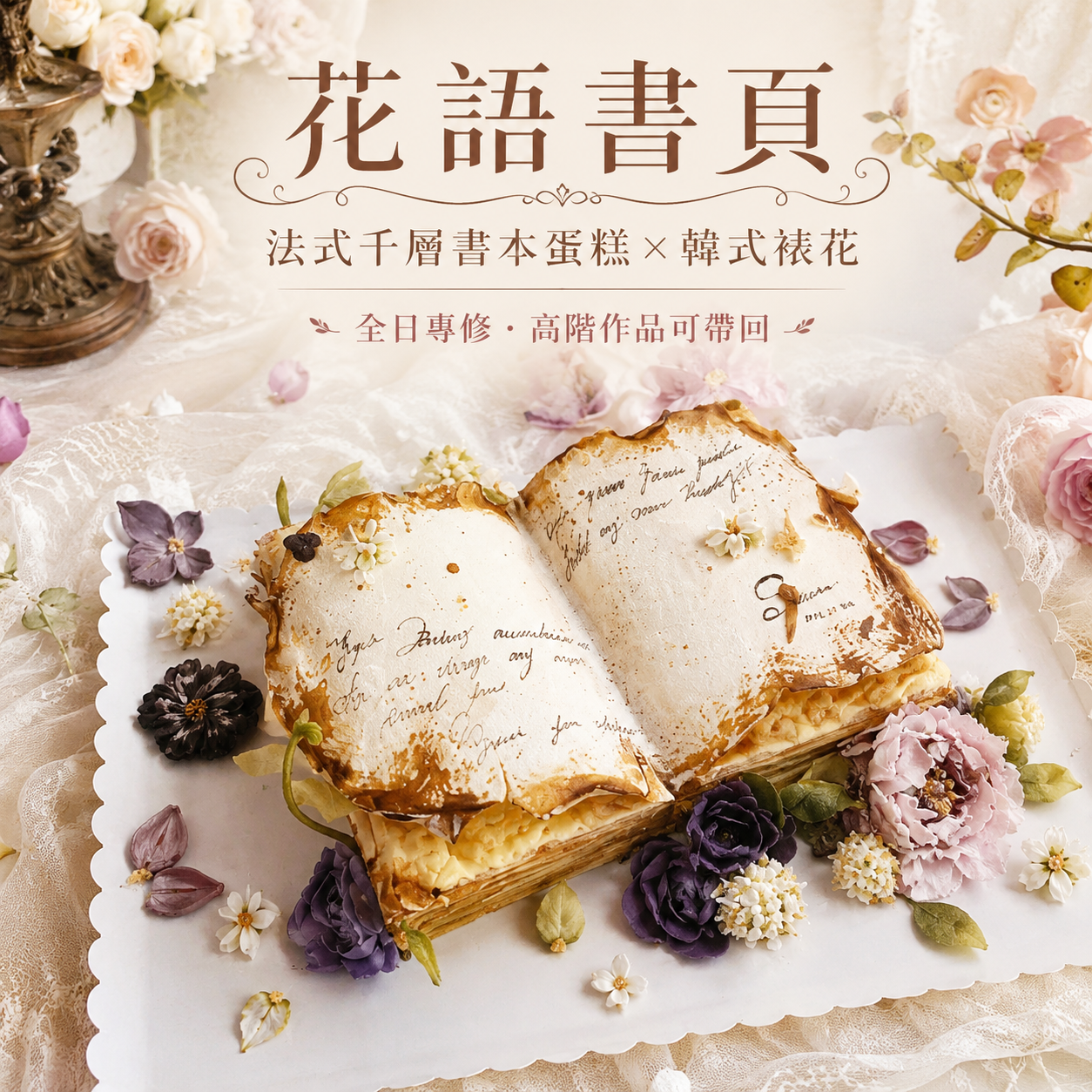 花語書頁｜法式千層書本蛋糕 × 韓式裱花全日專修