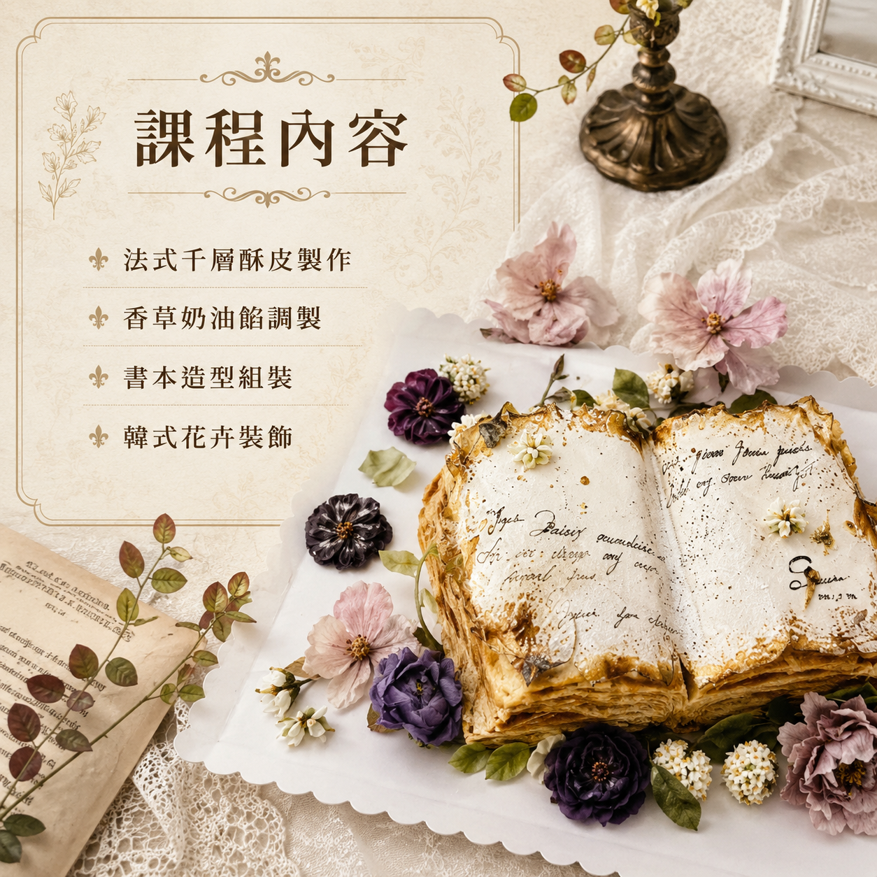 花語書頁｜法式千層書本蛋糕 × 韓式裱花全日專修
