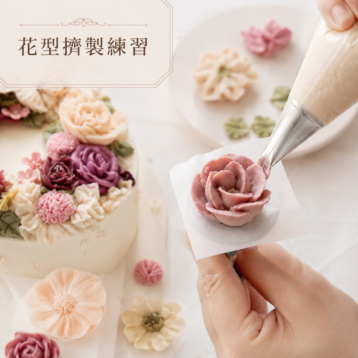 義式奶油霜花環蛋糕｜韓式裱花與自然構圖全日專修
