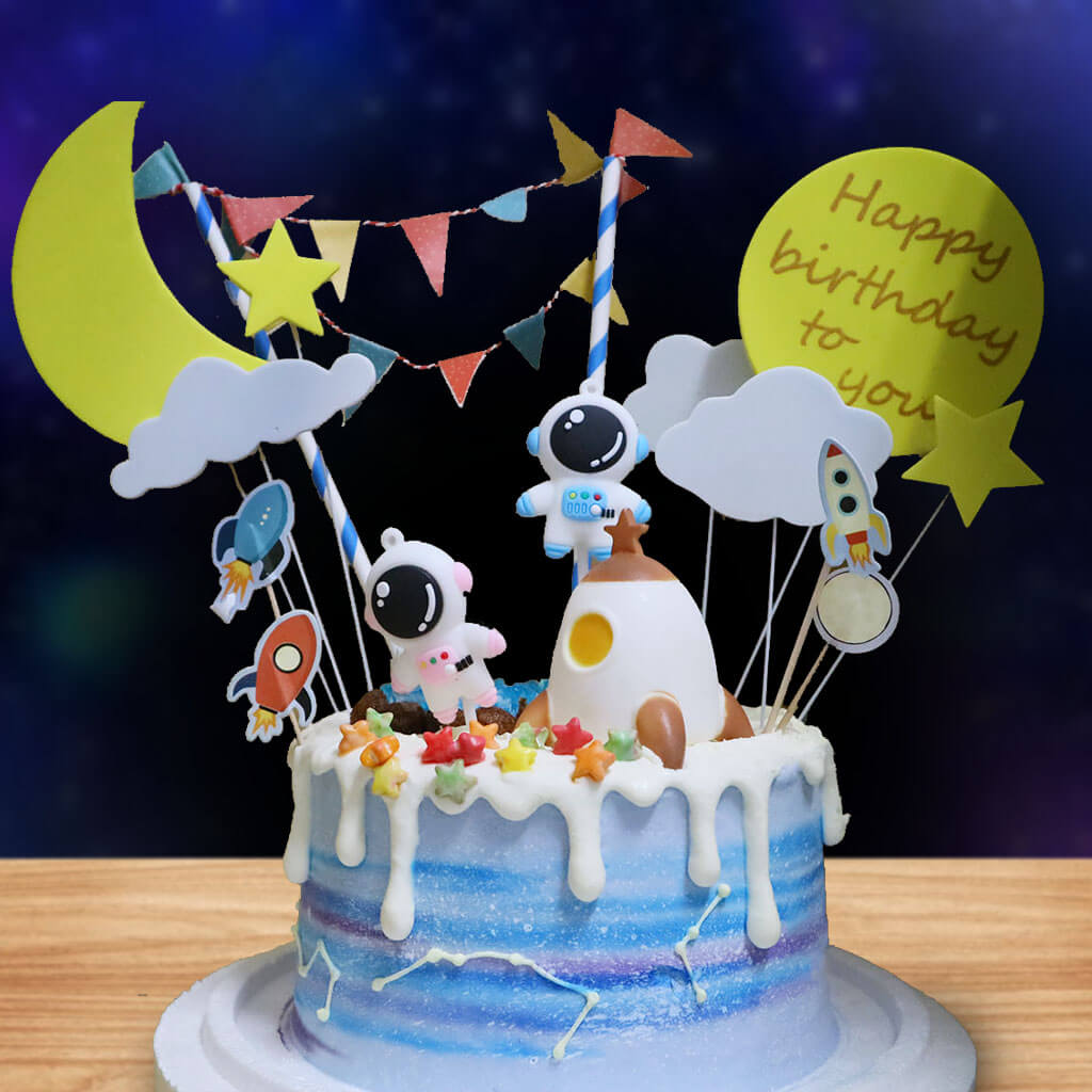 宇航员太空宇宙飞船火箭航天飞机生日蛋糕装饰玩具摆件插件套装_虎窝淘